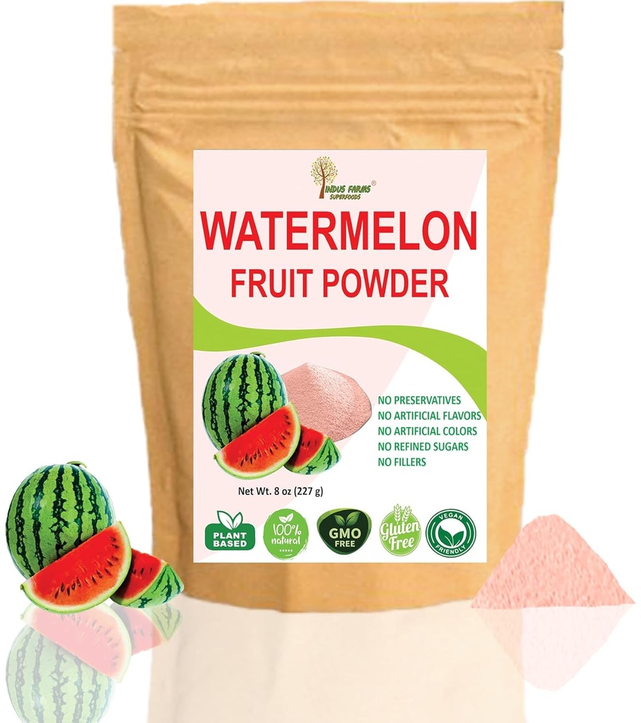Indus Farms Superfoods Όλα τα φυσικά φρούτα καρπουζιού σκόνη, στιγμιαία ηλεκτρολύτες, πριν από την προπόνηση και μετά την προπόνηση συμπλήρωμα, ενισχυτή ποτών, μαρινάδες, σάλτσες, σαλάτες, μάσκες προσώπου, GMO-free, 8 oz