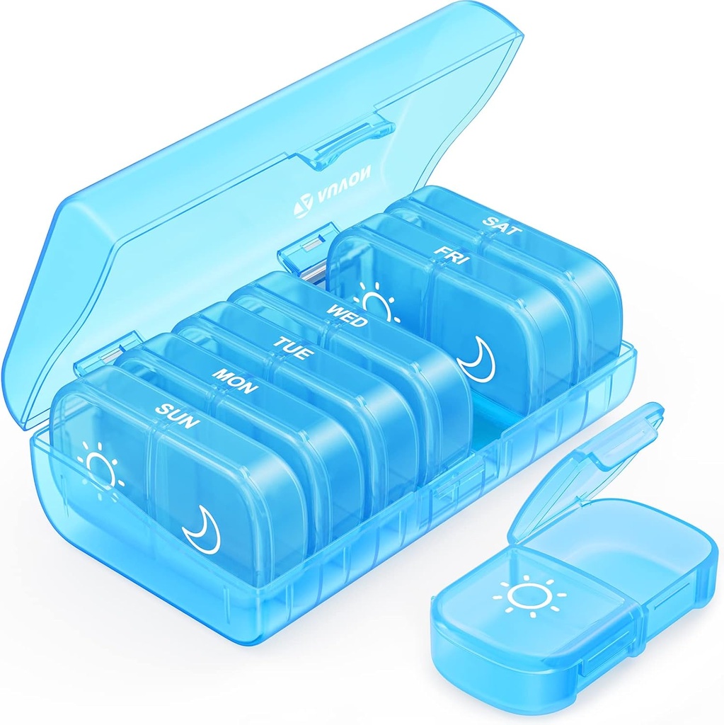AUVON XL Haftalık Pill Organizer 2 Times a Day, Pill Box 7 Day with One-Side LargeOpens for Easy to Use, Blue AM PM Pill Case for Drug, Vitamins, Fish Oils, Supplements