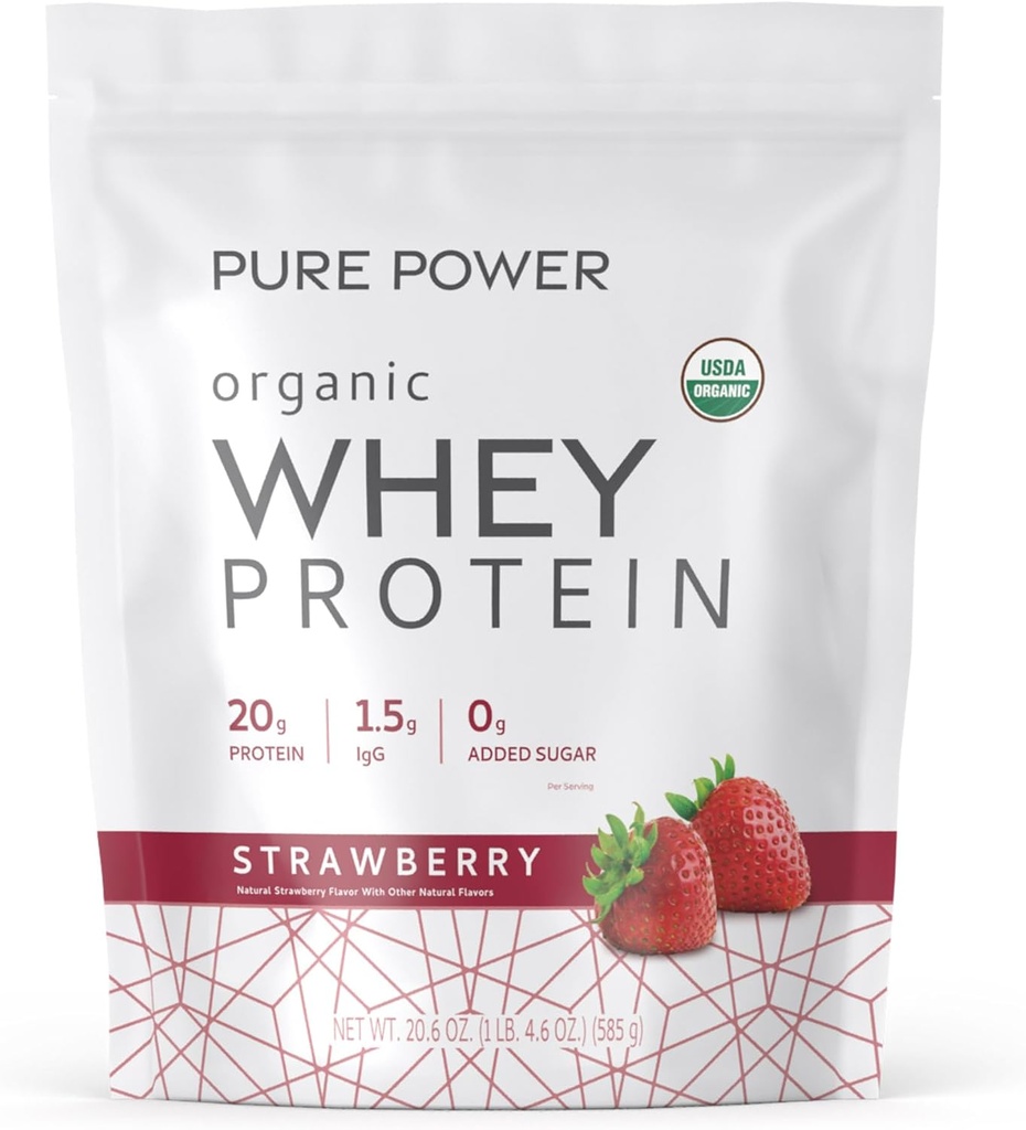 Dr. Mercola Pure Power Organic Whey proteini - 20 g protein - Kas Büyüme ve Enerji Destek - Grass-Fed Whey Yoğun - 15 Hizmet (20.60 oz) - Strawberry