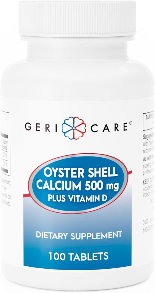 GeriCare Oyster Shelluba 500 mg + Vitamin D, Bone Health, Beslenme Supplement Tabletleri, 100 Kont (kırda 1)