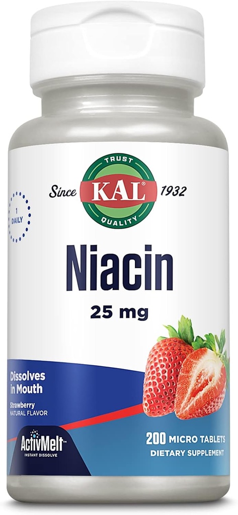 Kal 25 Mg δισκία νιασίνης, Φράουλα, 200 μέτρα