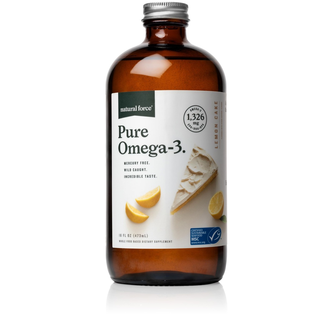 Doğal Kuvvet Saf Omega 3 - Sıvı Balık Yağı - Lezzetli Limon Kek Flavor - Mercury Free, Wild Caught, Lab Tested - 1.326 mg Triglyceride EPA, DHA, & DPA - 16 Oz Glass Şişe Şişe Şişe Şişe Şişe Şişe