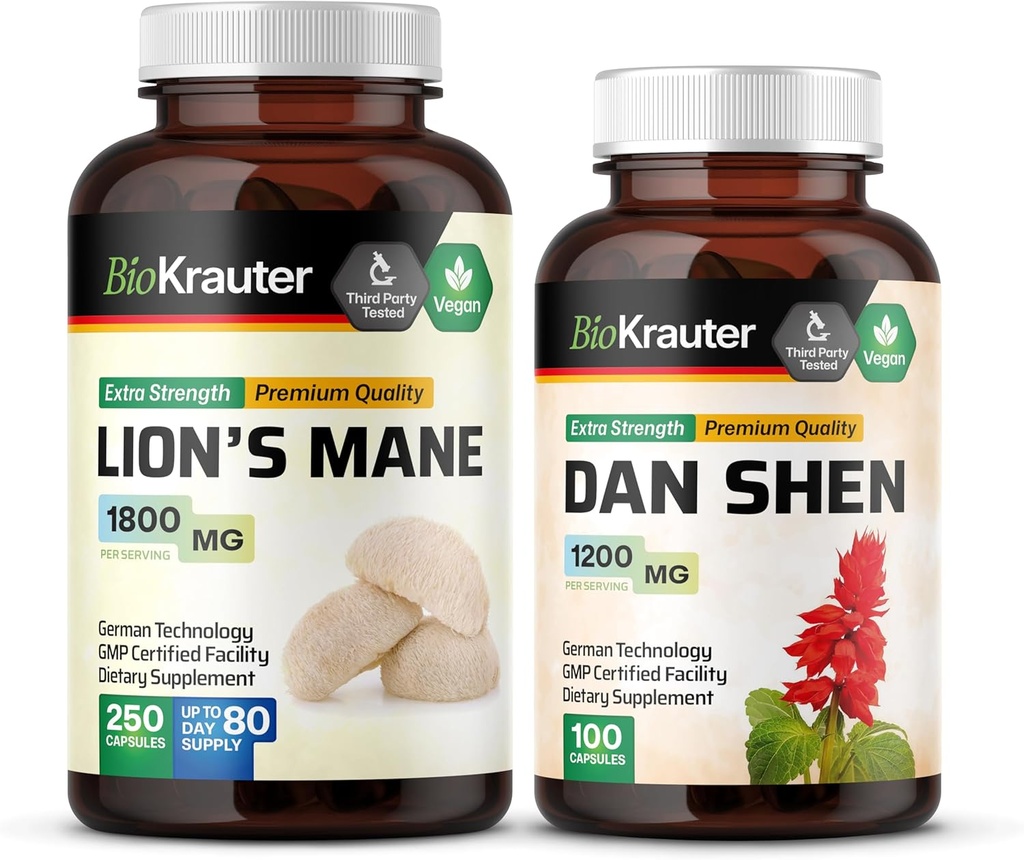 BIO KRAUTER Lion's Mane 250 Capsules & Dan Shen 100 Capsules