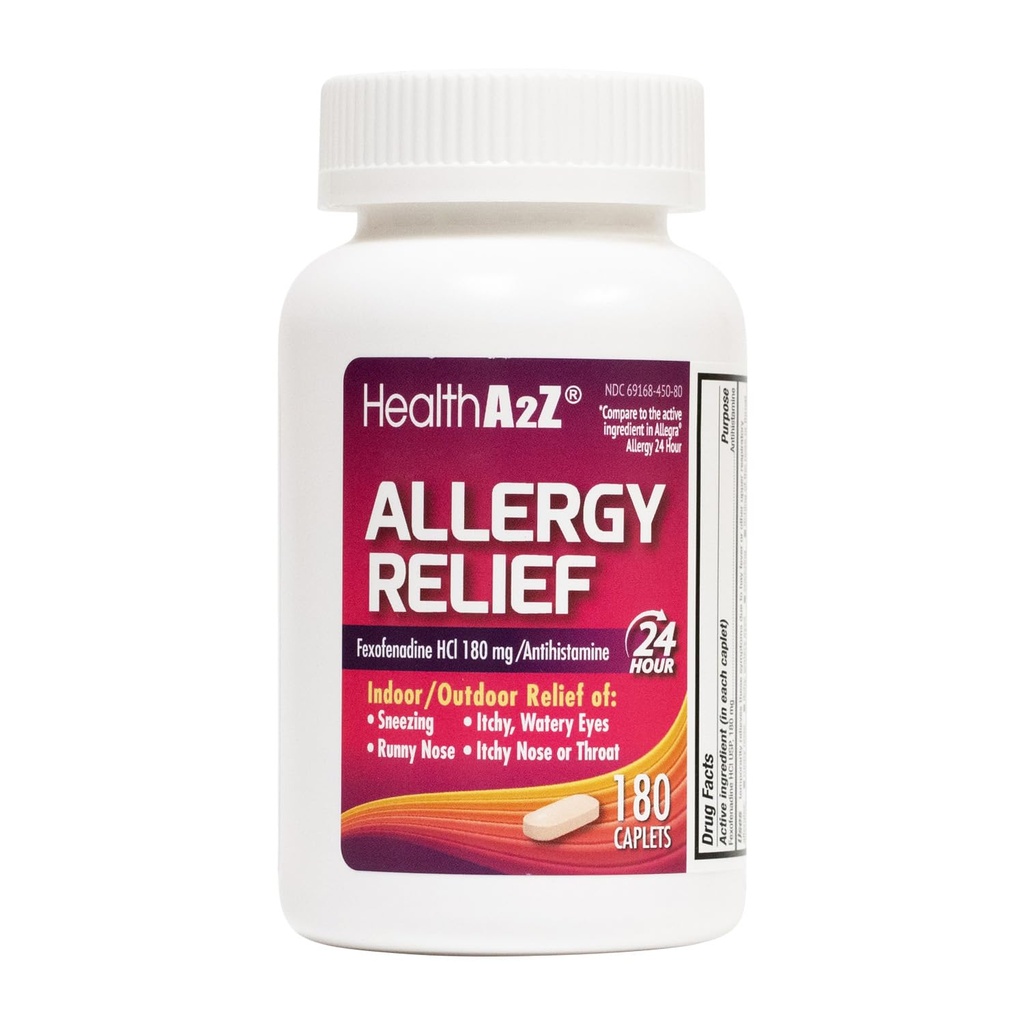 SağlıkA2Z® Antivirüs Yardımı | Fexofenadine Hydrochloride 180 mg | 180 Caplets | Antihistamine | 24 Saat Antihistamin for Antihistamine Relief | Kapalı/Outdoor Relief |