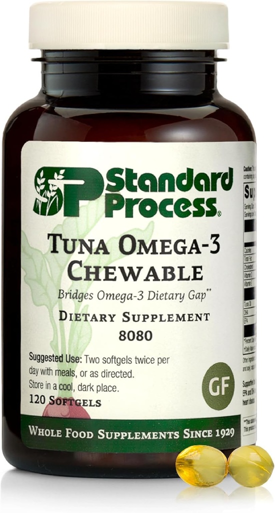 Standart Süreç Tuna Omega-3 Chewable - Balık Yağı DHA ile Tamam - Omega-3 Beyin ve Göz Sağlığını Desteklemek için Tamam - Antioksilerin Mükemmel Kaynağı - Gluten-Free & Non-Dairy - 120 Softgels
