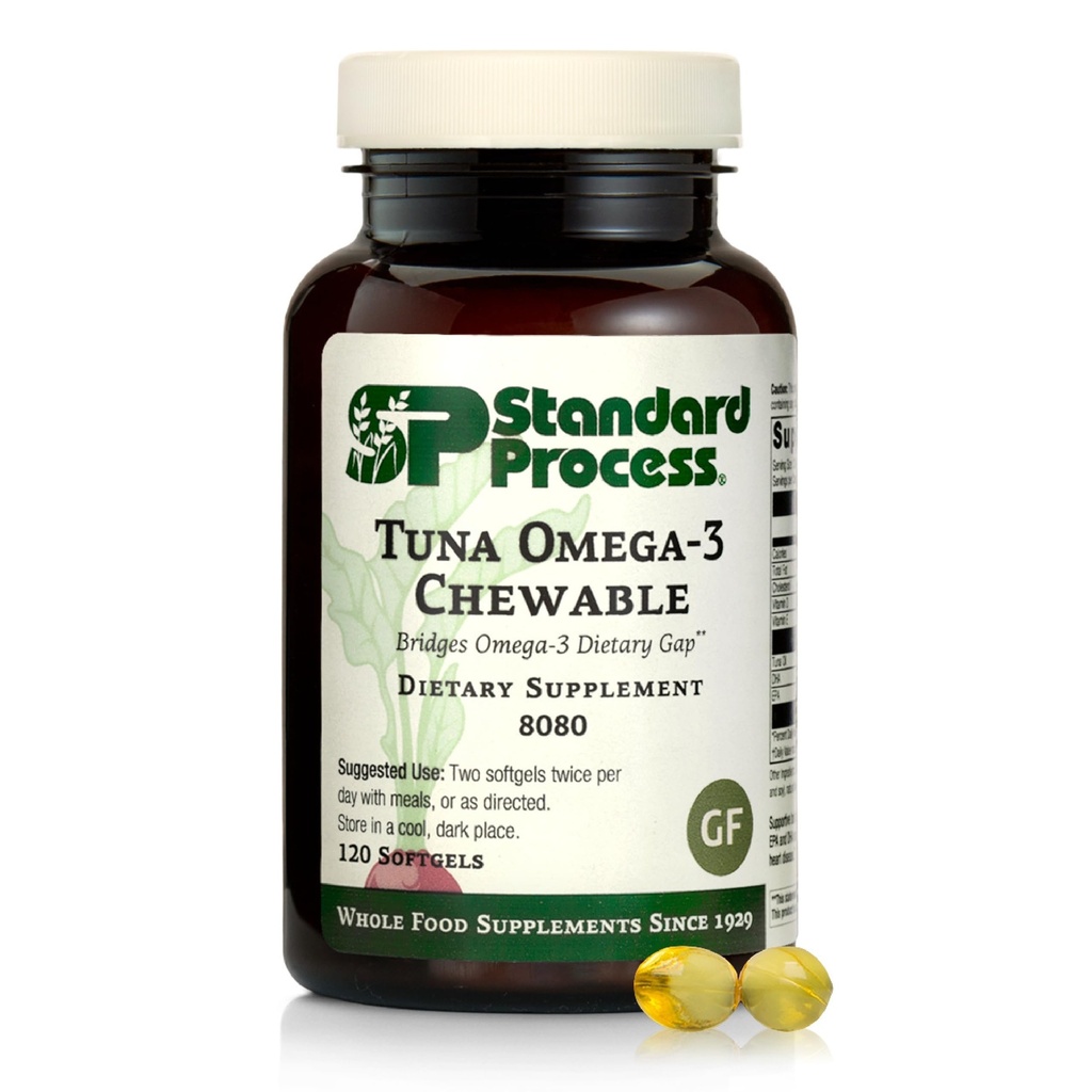 Standart Süreç Tuna Omega-3 Chewable - Balık Yağı DHA ile Tamam - Omega-3 Beyin ve Göz Sağlığını Desteklemek için Tamam - Antioksilerin Mükemmel Kaynağı - Gluten-Free & Non-Dairy - 120 Softgels