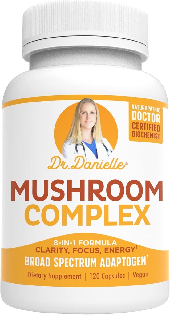 Best Organic Mushroom Complex - Immune Assist Support - Lion's Mane, Cordyceps and Reishi - συμπλήρωμα προσαρμογών - Ευεξία, ανακούφιση στρες, μνήμη & γνωστική υποστήριξη, Δρ Danielle - 120 Veggie Caps