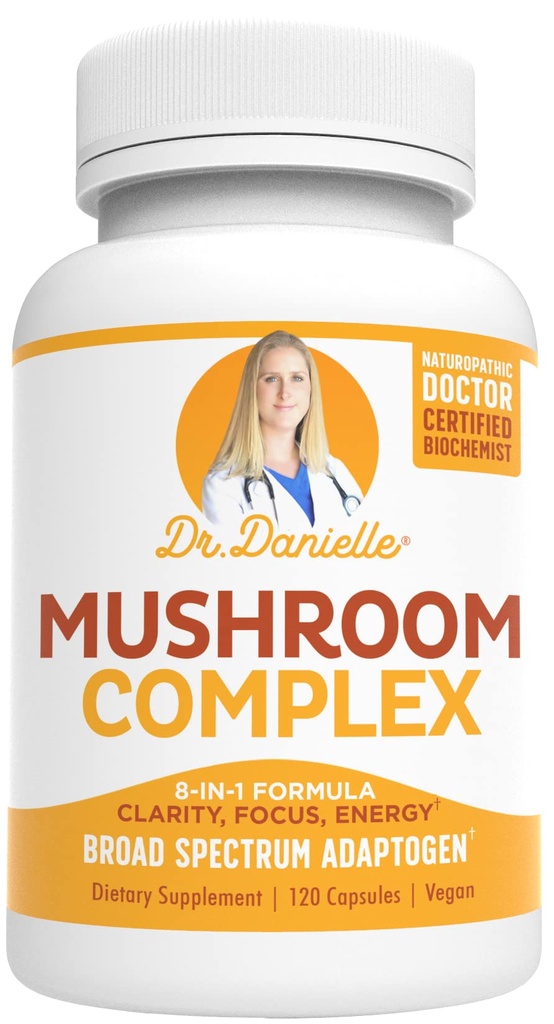 Best Organic Mushroom Complex - Immune Assist Support - Lion's Mane, Cordyceps and Reishi - συμπλήρωμα προσαρμογών - Ευεξία, ανακούφιση στρες, μνήμη & γνωστική υποστήριξη, Δρ Danielle - 120 Veggie Caps