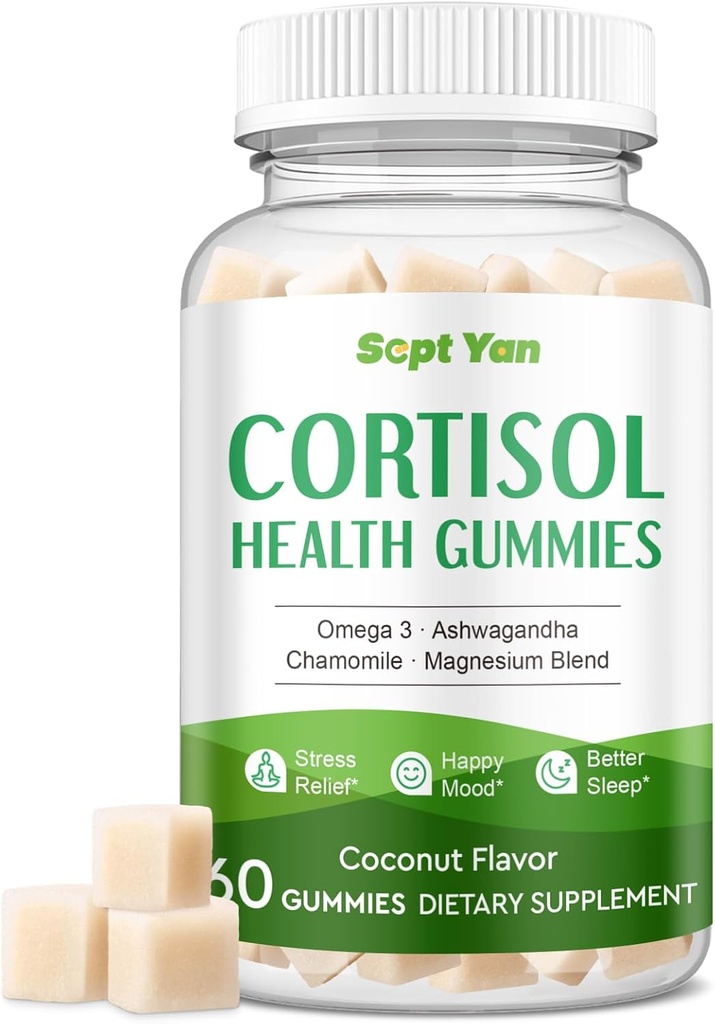 Kadınlar ve Erkekler Gummies için Fosphatidylserine, Magnezyum, Ashwagandha, Vitaminler, Cortisol Detox Calm Gummies for Sleep Relaxation Stress Relief, Sugar-Free,30 Day Vegan Supply