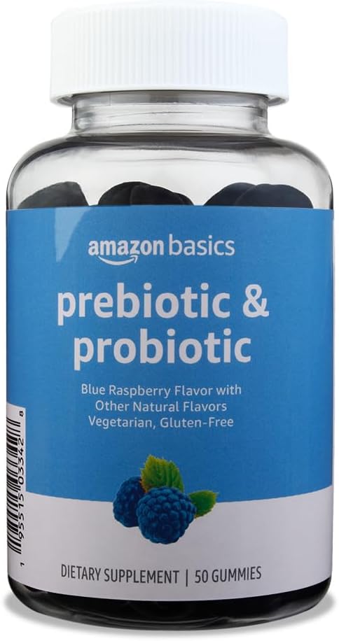 Temeller Prebiyotik & Probiyotik Gummies, 2 Milyar CFU, Blue Raspberry, 50 Count (2 per Service) (Önceki Solimo)
