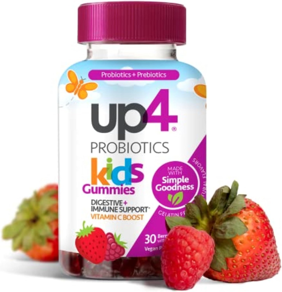 Up4 Kids Probiyotik Gummies, Digestive and Immune Support with Prebiyotiks and Vitamin C, Gelatin Free, Gluten Free and Non-GMO, For Ages 3+, 30 countive