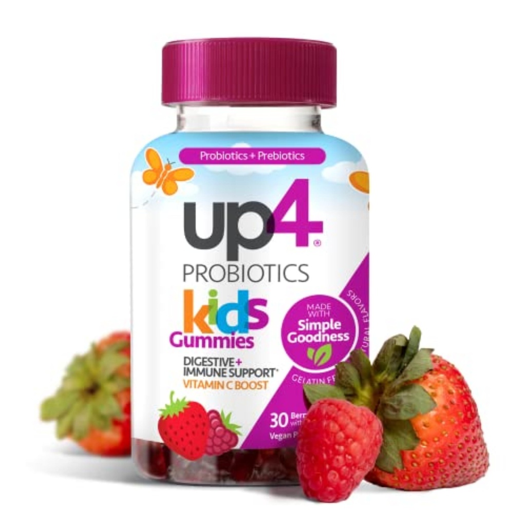 up4 Παιδιά Προβιοτικά Gummies, Digestive και ανοσοποιητική υποστήριξη με προβιοτικά και βιταμίνη C, Ζελατίνη χωρίς, Γλουτένη χωρίς και μη-GMO, Για ηλικίες 3+, 30 καταμέτρηση
