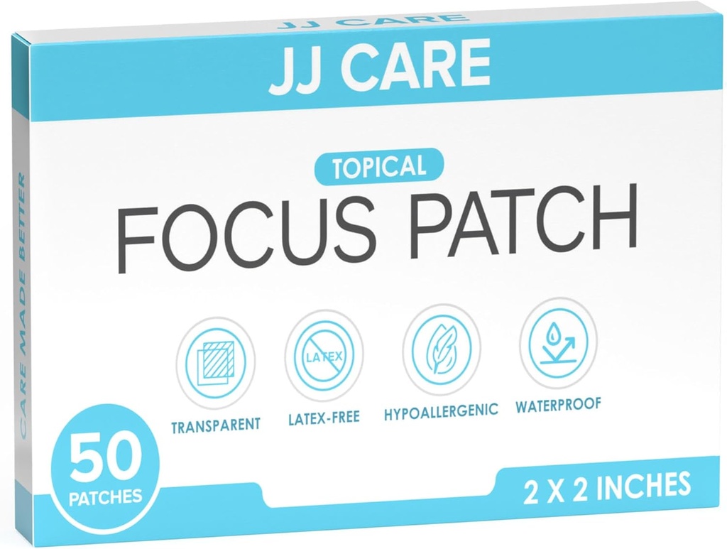 J CARE Focus Patch - 50 All-Doğal Focus Plus Patches for Yetişkinler, Support Concentration, Focus and Memory | 50 Days Supply of Brain Patch Patch