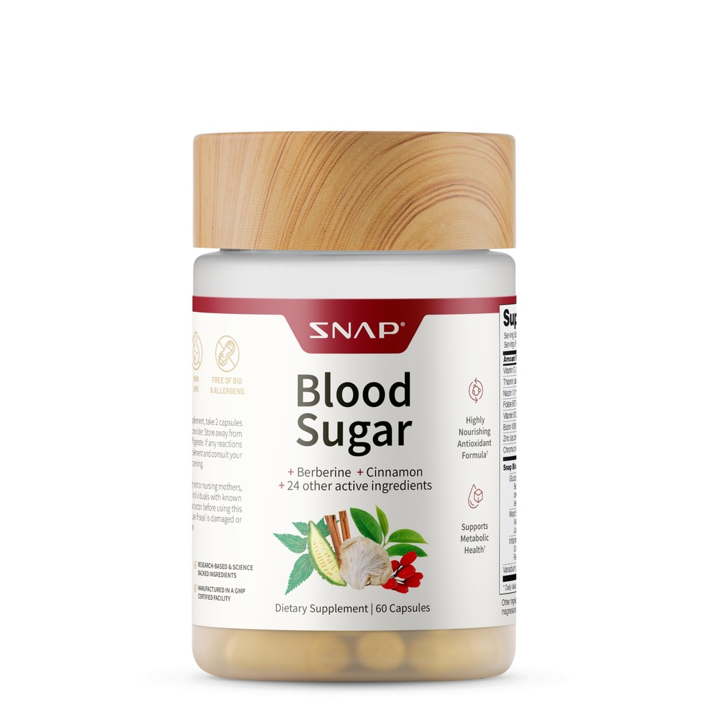 Snap Supplements Blood Sugar Mix with Berberine, CoQ10, Cinnamon, Alfa Lipoic Acid ve Gymnema Sağlıklı Kan Şekeri, Metabolic Health and Energy, Sugar Free, 60 Capsules