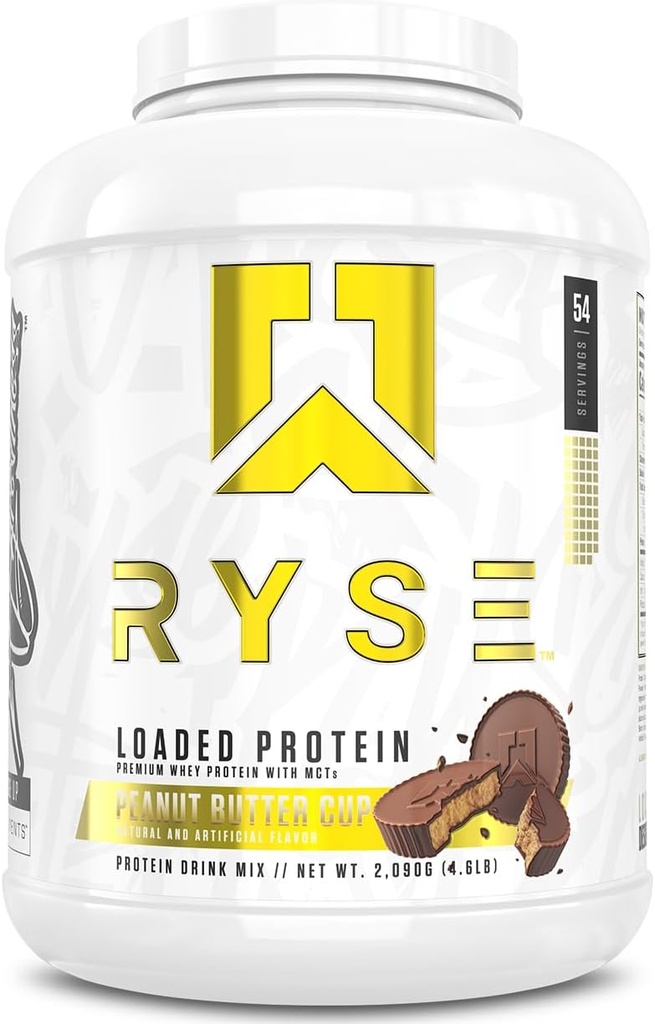 RYSE, Protein Tozu - Peanut Butter Cup - 25g Whey Protein Isolate & Yoğun Fiber & MCTs - Low Carb, Low Sugar, Digestive-Friendly - 54 Servisler / 4 lb Tuba