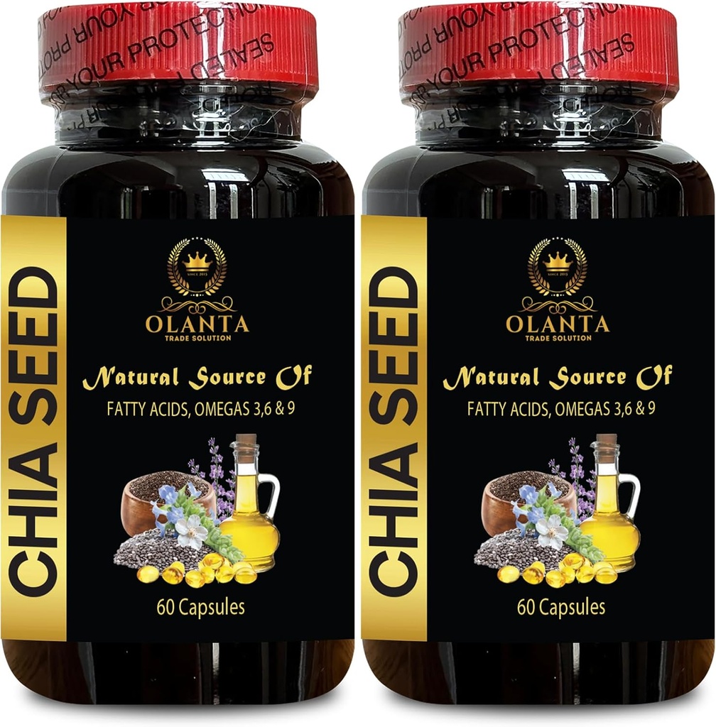 CHIA Seed Supplement - Chia Tohum alıntı Pills, Vücut inşası için Digestive Supplements, Omega-3, Yüksek Fiber ve Protein Kaynağı, Essential Fatty Asits - 2 Şişe 120 Capsules