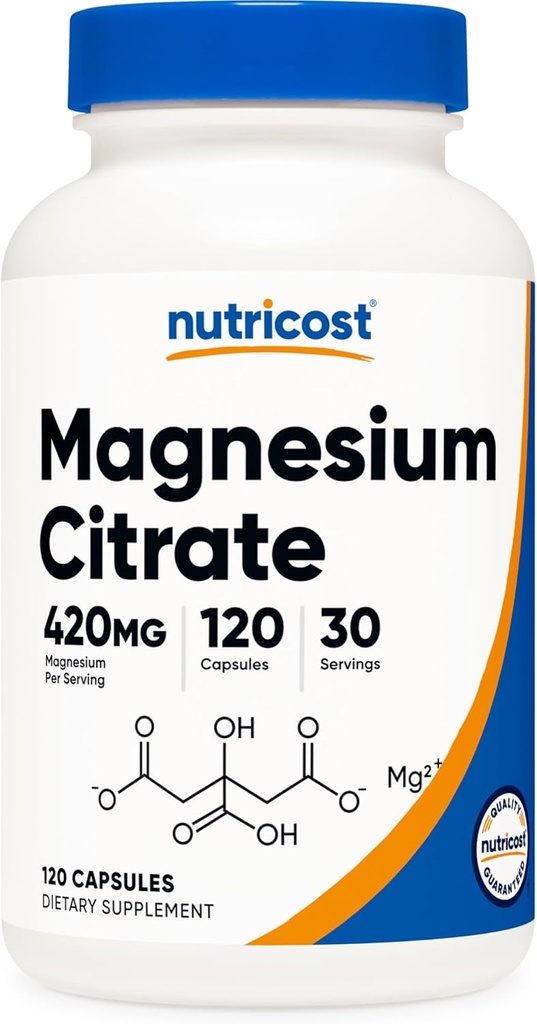 Nutricost Μαγνήσιο Κιτρικό 420mg, 120 κάψουλες Veggie - 30 σερβιέτες, χωρίς γλουτένη, συμπλήρωμα μη ΓΤΟ