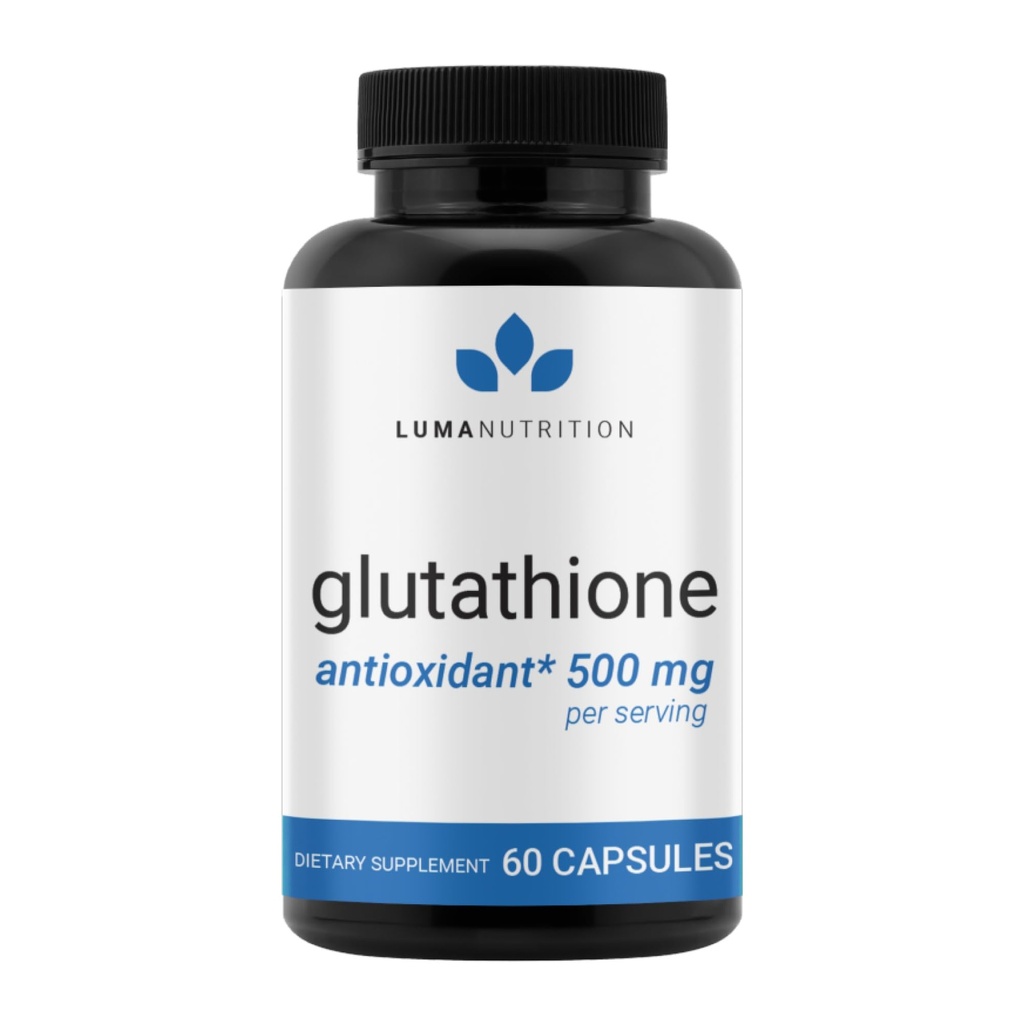 Luma Nutrition Premium Glutathion Supplement - 500mg - L-Γλουταθειόνη - Αντιοξειδωτική υποστήριξη - Μειωμένη - Υποστήριξη ήπατος - 60 κάψουλες