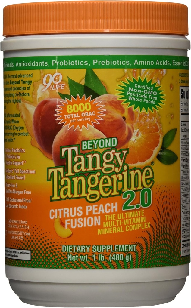 Tangy Tangerine 2.0 Citrus Peach Fusion Multi-Vitamin & Mineral Kompleksi - Doğal ve Tüm Gıdalarla Yapıldı | 8,000 ORAC