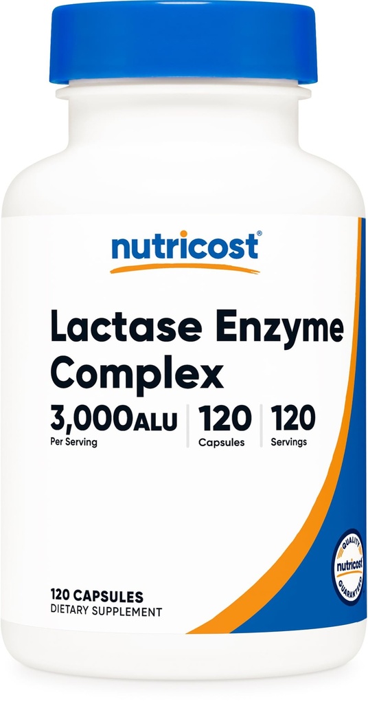Nutricost Lactase Enzyme Complex 3,000 FCC ALU, 120 Vegetarian Capsules - Non-GMO, Gluten Free, 120 Servings
