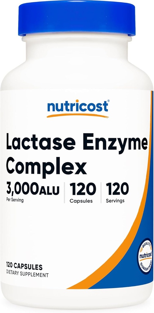 Nutricost Lactase Enzyme Kompleksi 3.000COM ALU, 120 Vegetarian Capsules - Non-GMO, Gluten Free, 120 Servisler