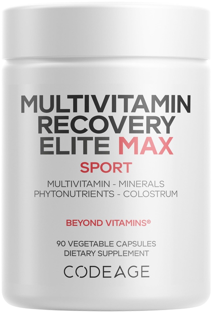 Codage Multivitamin Recovery Elite Max Supplement - Βιταμίνες A, C, D, E, B-Complex, Βασικά Ορυκτά, Αντιοξειδωτικά, Colostrum, Φυτοθρεπτικά συστατικά, Παντεθίνη, Μη ΓΤΟ, Αθλητικές Πολυβιταμίνες - 90 Κάψουλες