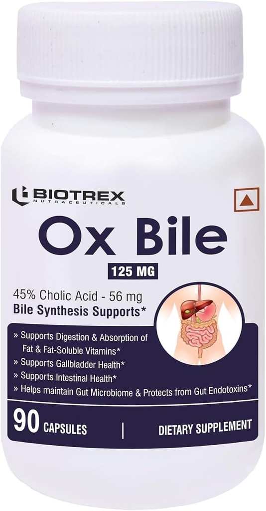 Generic Pub OX Bile Extract 125mg, 45% ΧΟΛΙΚΟ Οξύ, υποστηρίζει την υγεία της χοληδόχου κύστης και υποστηρίζει υγιή πέψη, Bile Synthesis Support, (Gluten Free & Non-GMO) - 90 κάψουλες