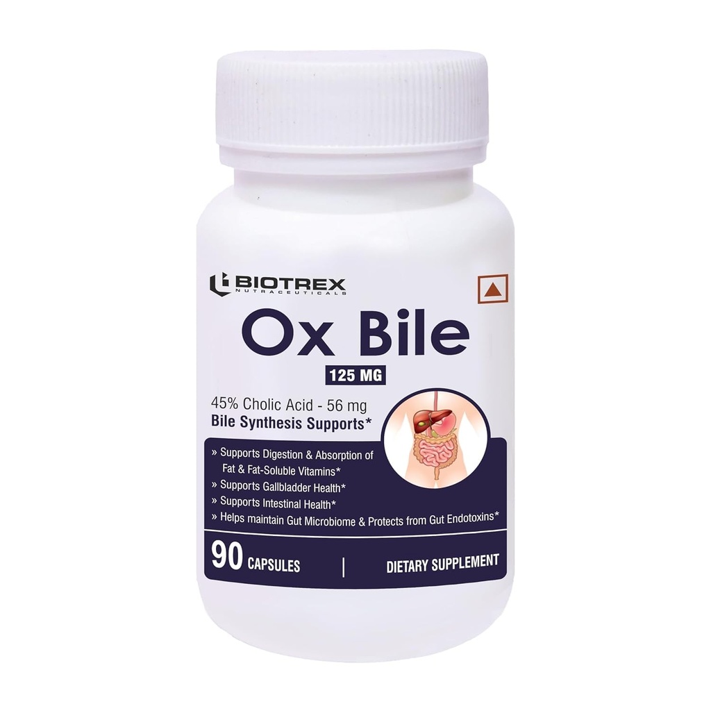Generic Pub OX Bile Extract 125mg, 45% CHOLIC Acid, Supports Gallbladder Health & Supports Healthy Digestion, Bile Synthesis Support, (Gluten Free & Non-GMO) - 90 Capsules