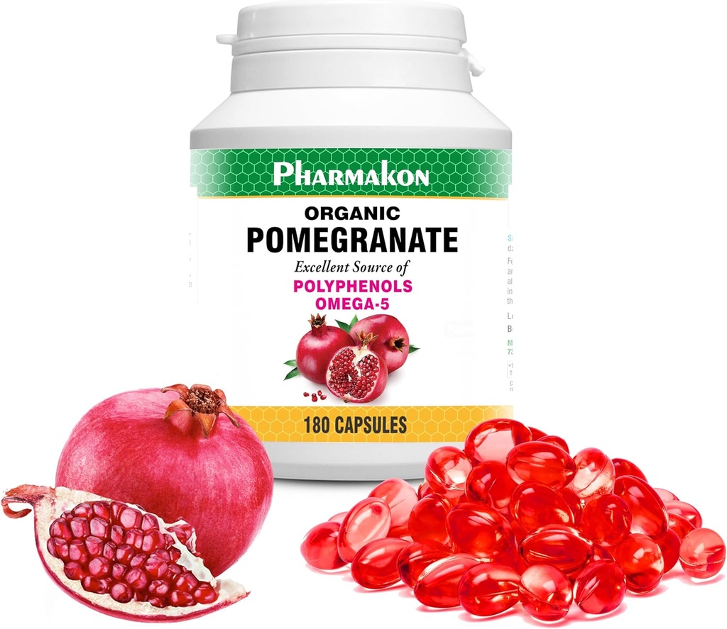PHARMAKON Organik Pomegranate Ekstraksiyon, Yüksek Biyo kullanılabilir Softgels, Full Spectrum Contains Polyols + Omega 5 (180 Count)
