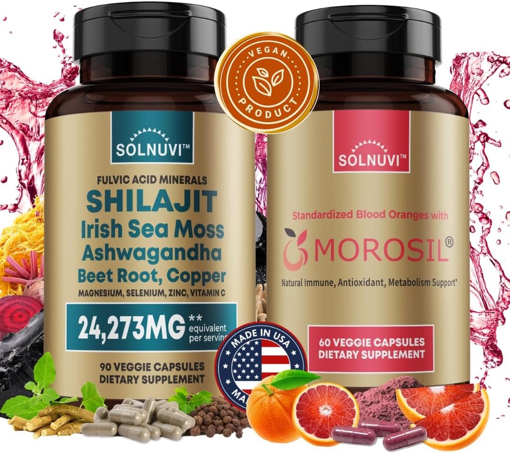 Ultimate Antioxidant Bundle - Shilajit Pure Himalayan Organic & Morosil - Fulvic Acid Trace Minerals, Irish Sea Moss, Ashwagandha, Copper, Beet Root - Μη ΓΤΟ, Χωρίς γλουτένη, Vegan Συμπλήρωμα