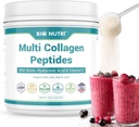BIO NUTRI Collagen Peptides Powder Multi-Type (I, II, III, V, X) with Biotin & Hyaluronic Acid for Hair, Skin, Nails & Joints, Unflavored, 16oz