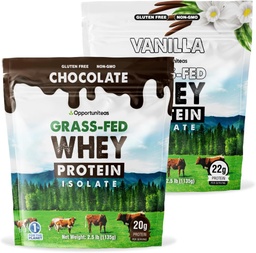 Opportuniteas Grass Fed Vanilla Choco Whey Protein Isolate Powder - 20g Protein Powder Χωρίς τεχνητά γλυκαντικά, ορμονών-ελεύθερος αγελάδες, μη GMO - 5lb