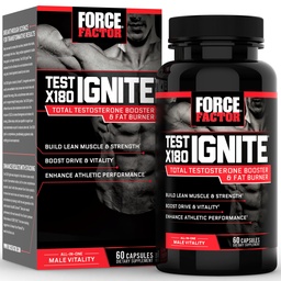 FORCE FACTOR Test X180 Ignite Total Testosterone Booster for Men with Fenugreek Seed and Green Tea Extract to Build Lean Muscle, Boost Energy, and Groot Performance, 60 Count