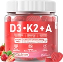 Βιταμίνη D3 10000iu + K2 MK7 + ένα Gummies με ψευδάργυρο μαγνησίου ασβεστίου για γυναίκες & άνδρες, υψηλής ισχύος συμπλήρωμα βιταμίνης ADK υποστηρίζει υγιές ανοσοποιητικό σύστημα, λειτουργία των οστών και της όρασης, χωρίς ζάχαρη 120 CTs
