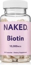 NAKED Biotin 10.000mcg - Max Strength Vitamin B7 συμπλήρωμα για υγιή μαλλιά, δέρμα & νύχια Υποστήριξη - μη-GMO, χωρίς γλουτένη, Vegan - Υποστηρίζει την παραγωγή κερατίνης - 120 κάψουλες