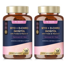 Totaria Inositol συμπλήρωμα για γυναίκες με βιταμίνη D3, Folate, 40:1 Λόγος Myo-Inositol & D-Chiro Inositol Complex, (Vitamin B8) Ινοσιτόλη Κάψουλες, Συσκευασία των 2