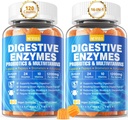 Probiyotik Gummies, Multivitamins, Kalsiyum, Magnezyum - All 24 Essential Chewable Multi Enzymes - Papaya, Lipase, Amylase, Bromelain - Dis Down Carbs, Proteinler, Fats, 2Packs