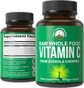 Peak Performance Raw Whole Food Vitamin C Capsules from Acerola Cherry for Max Abors. Vegan USA Sourced Vitamin C Supplement 90 Pills. 500 mg Hizmet veya 2 Hizmet 1000 mg