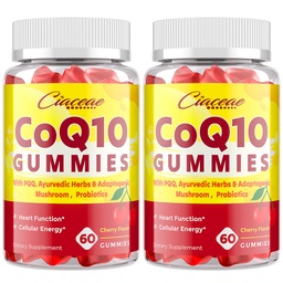 CoQ10 Gummies με PQQ - 400 MG Συνένζυμο Q10 Υψηλής Ικανότητας, Ενισχυμένο με Αγιουρβεντικά Βότανα, Adaptogenic Mushroom Blend & Probiotics για Καρδιά, Εγκέφαλο, Ενέργεια, Ανοσία, Κεράσι Γεύση, 120 Vegan Gummies