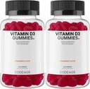 Codeage Βιταμίνη D3 Gummy Βιταμίνες, Βιταμίνη D3 5000 IU Gummies Cholecalciferol 125 mcg, Μαλακή Πηκτίνη με βάση, Ζώα Ζελατίνη-ελεύθερο Gummy, Gummy Βιταμίνες, Νόστιμες Φράουλα, Μη ΓΤΟ - 2-Pack