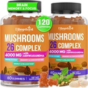 Mushroom Gummies for Adults 4000mg, Συμπληρώματα Εγκεφάλου για Μνήμη και Εστίαση, 26 in 1 Mushroom Supplement Complex with Ashwagandha & Lion's Mane, Turkey Tail, Reishi, Cordyceps, Organic, 120 Count