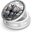 Pill Box-3 Compartment Small Pill Case for Purse & Pocket Mini Metal Pill Holder Travel Pill Container to Hold Supplements Vitamins BPA-Free (Rhinoceros)