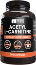 Pure Original Materialss Acetyl L-Carnitine (365 Capsules) Magnezyum Or Rice Fillers, Always Pure, Lab TY