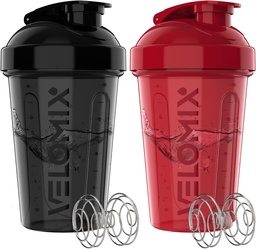VELOMIX -2 Pack- 20 oz μπουκάλια αναδευτήρα πρωτεΐνης για μείγματα πρωτεϊνών - 2x σύρμα Whisk 