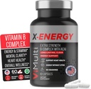 X-Energy Extra Strength B Complex με καφεΐνη & βιταμίνη B12 – Ενεργειακή υποστήριξη με B1, B2, B3 Νιασίνη, B6, Φολικό οξύ, Βιοτίνη, B5, Ταουρίνη, Ginseng, Rhodiola, Maca, Acai & Spirulina – 60 κάψουλες