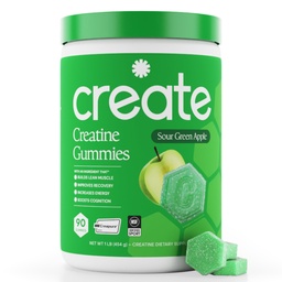 Creatine Monohydrate Gummies for Men & Women - Ενισχύστε την εστίαση, τη δύναμη και την αντοχή, Anti-Melting Formula, Vegan, Gluten-free, Non-GMO, 1,5 Gram Creatine per Gummy (Sour Green Apple, 90 ct)