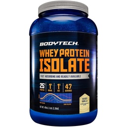 BODYTECH Whey Protein Isolate Powder - με 25 γραμμάρια πρωτεΐνης ανά σερβίρισμα & BCAA's - Ιδανικό για την κατασκευή & ανάπτυξη μυών μετά την προπόνηση, Περιέχει γάλα & σόγια - βανίλια (3 Λίρες)