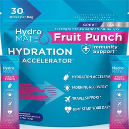HydroMATE Electrolyte Toz Meyvesi Zürü Paketleri Low Sugar 30 Count