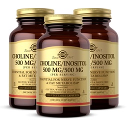 Solgar Choline/Inositol 500 mg/500 mg, 100 κάψουλες λαχανικών - Ενεργειακός Μεταβολισμός, Ηπατική Υγεία, Απαραίτητη για τη λειτουργία του εγκεφάλου & των νεύρων - Μη ΓΤΟ, Vegan, Χωρίς γλουτένη, Χωρίς γαλακτοκομικά, Kosher - 50 Σερβιέτες