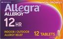 Allegra Yetişkin 12 Saat Antihistamin Tabletleri, Non-Drowsy Kapalı ve Açık Alerji ilacı, 60 mg Fexofenadine HCI Antihistamine Pill, 12Count